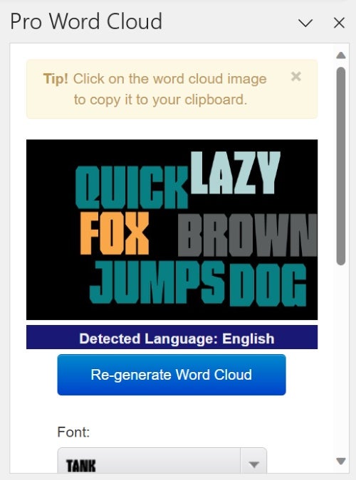 Generate word cloud interface.