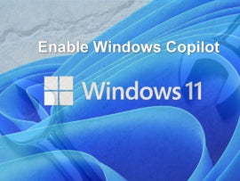 Splash image on enable Windows 11 Copilot with a blue background graphic.