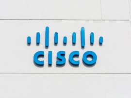 Cisco logo near Cisco headquarters campus in Silicon Valley.