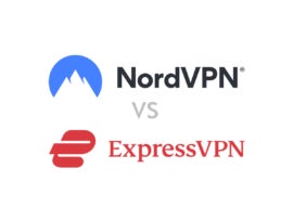 Versus graphic of NordVPN and ExpressVPN logos.