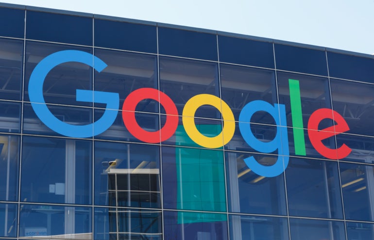 Google logo at Googleplex Silicon Valley Mountain View in California.