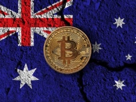 Bitcoin cryptocurrency on Australian flag.