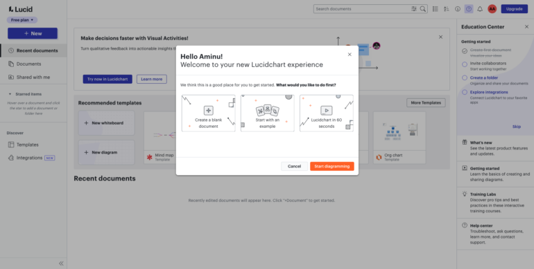 Lucidchart new brainstorm with sticky notes.