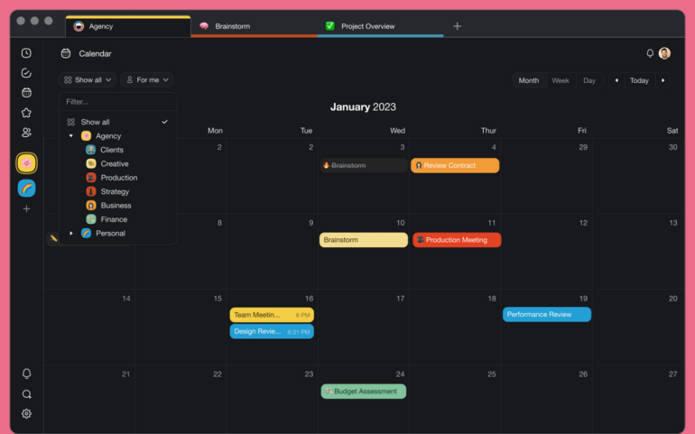 Screenshot of Taskade calendar view.