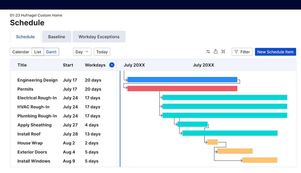 Buildertrend project schedule