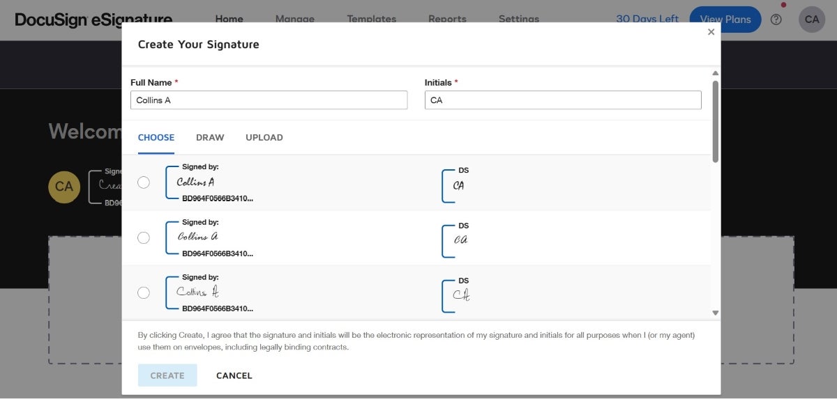 Screenshot of DocuSign eSignature.