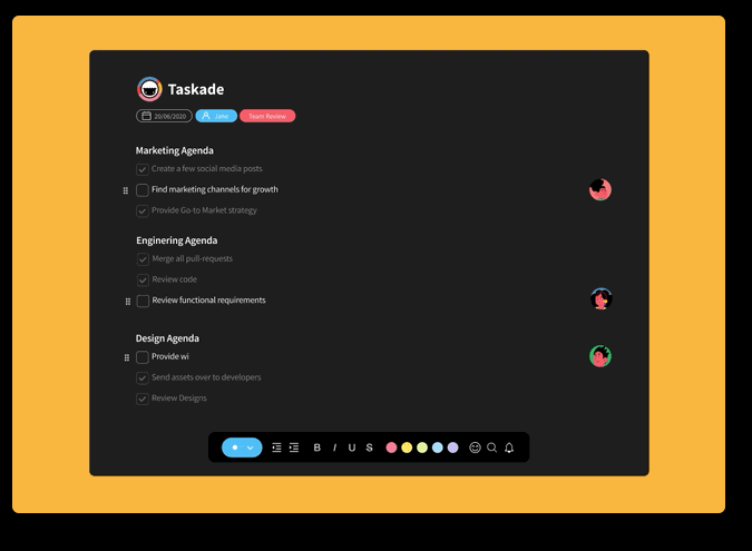 Screenshot of Taskade collaborator editor.
