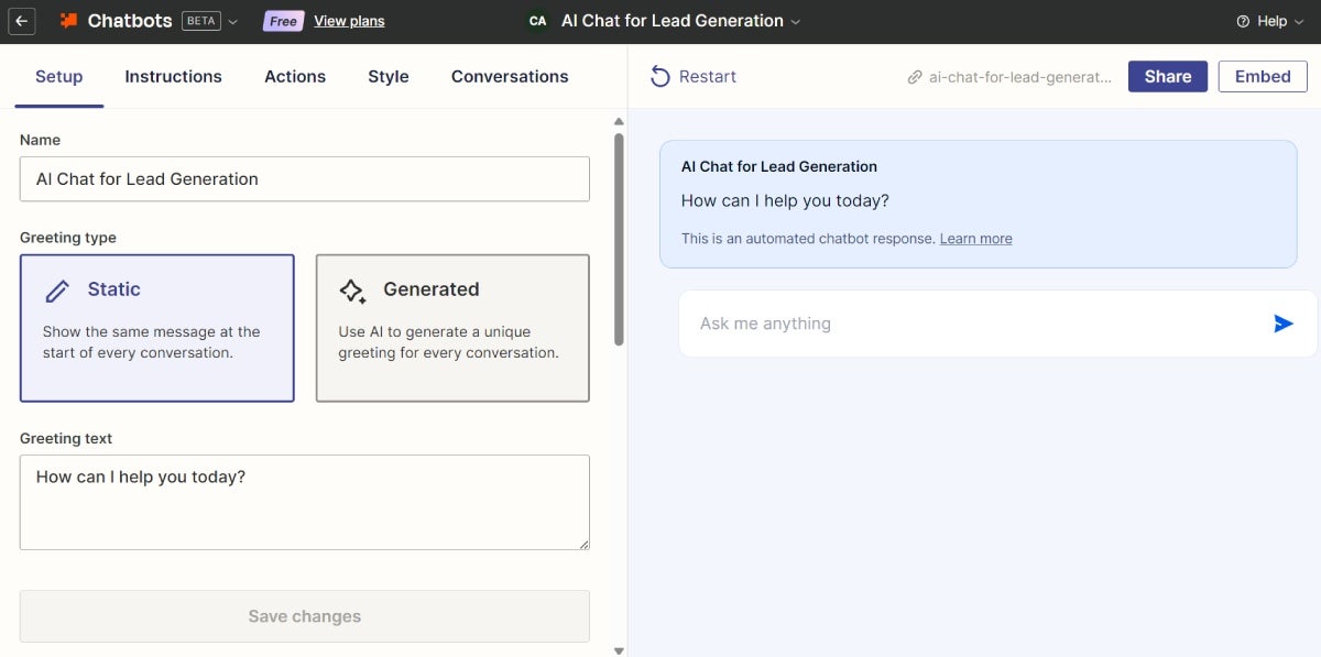 Setting up an AI chatbot for lead generation in Zapier.