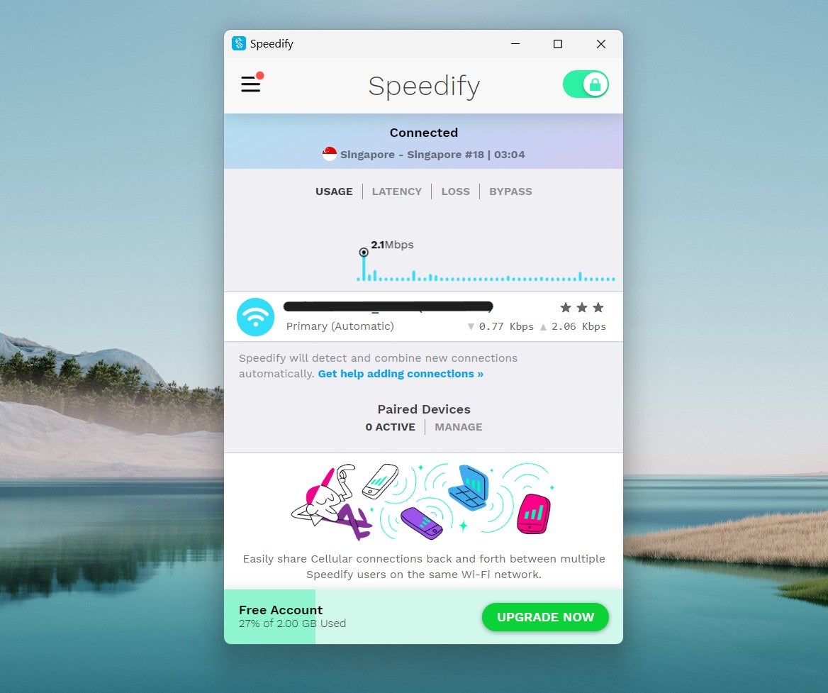 Speedify’s Free version. 