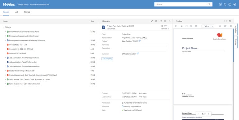 M-Files's well-organized file categorization system.