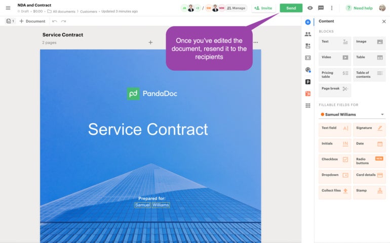 Contract management in Pandadoc.