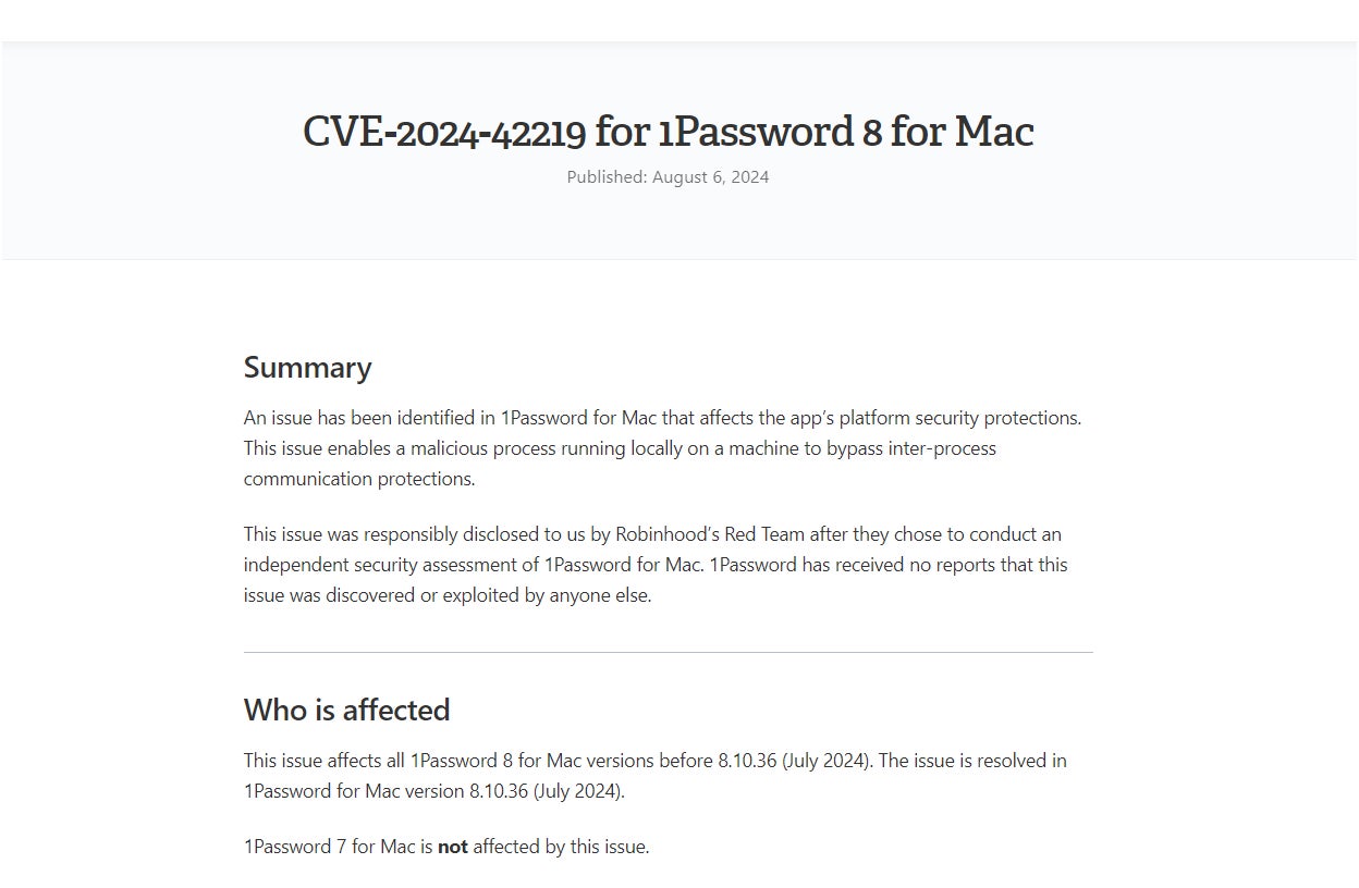 1Password for Mac issue.