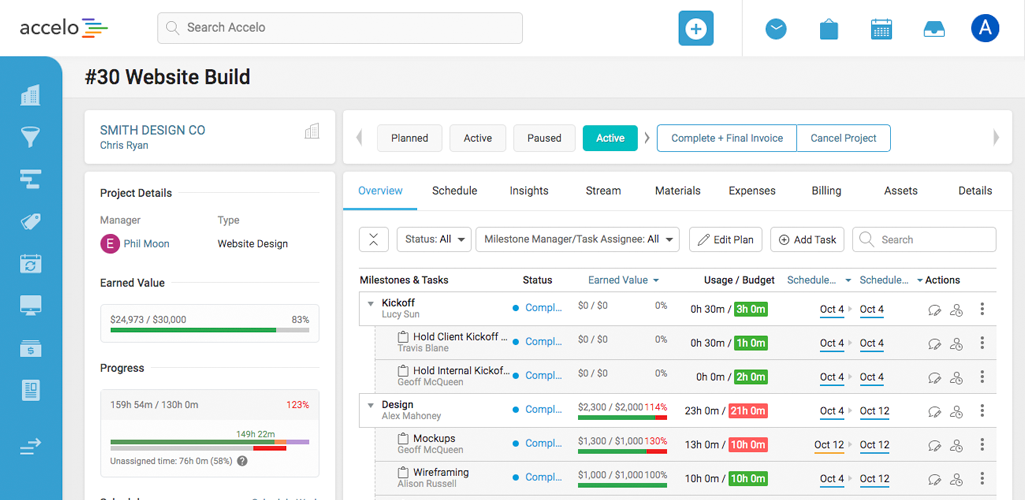 Screenshot of Accelo project management.