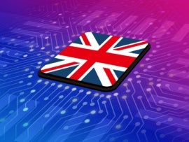 UK flag in the center of a circuit board.