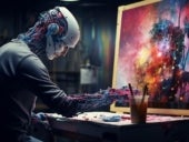 Humanoid Robot Crafting a Masterpiece in a Modern Studio.