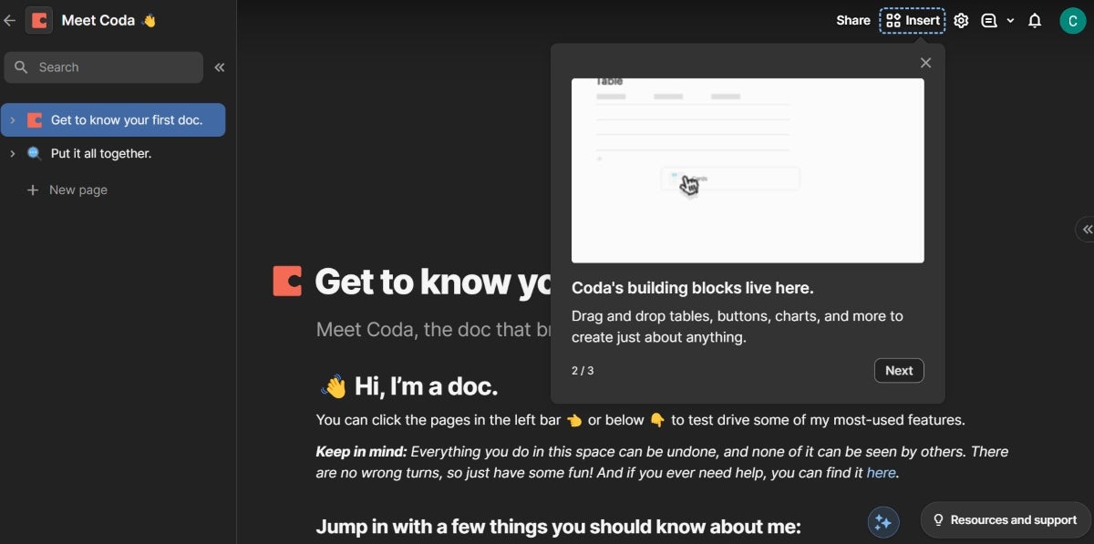 Getting started with a Coda doc.