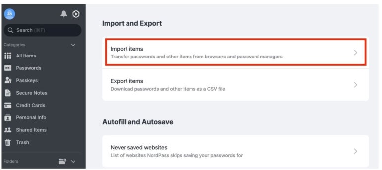 NordPass password import.