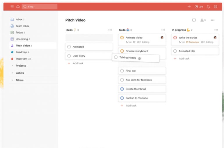 Todoist interface.