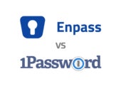 Versus graphic featuring Enpass and 1Password logos.