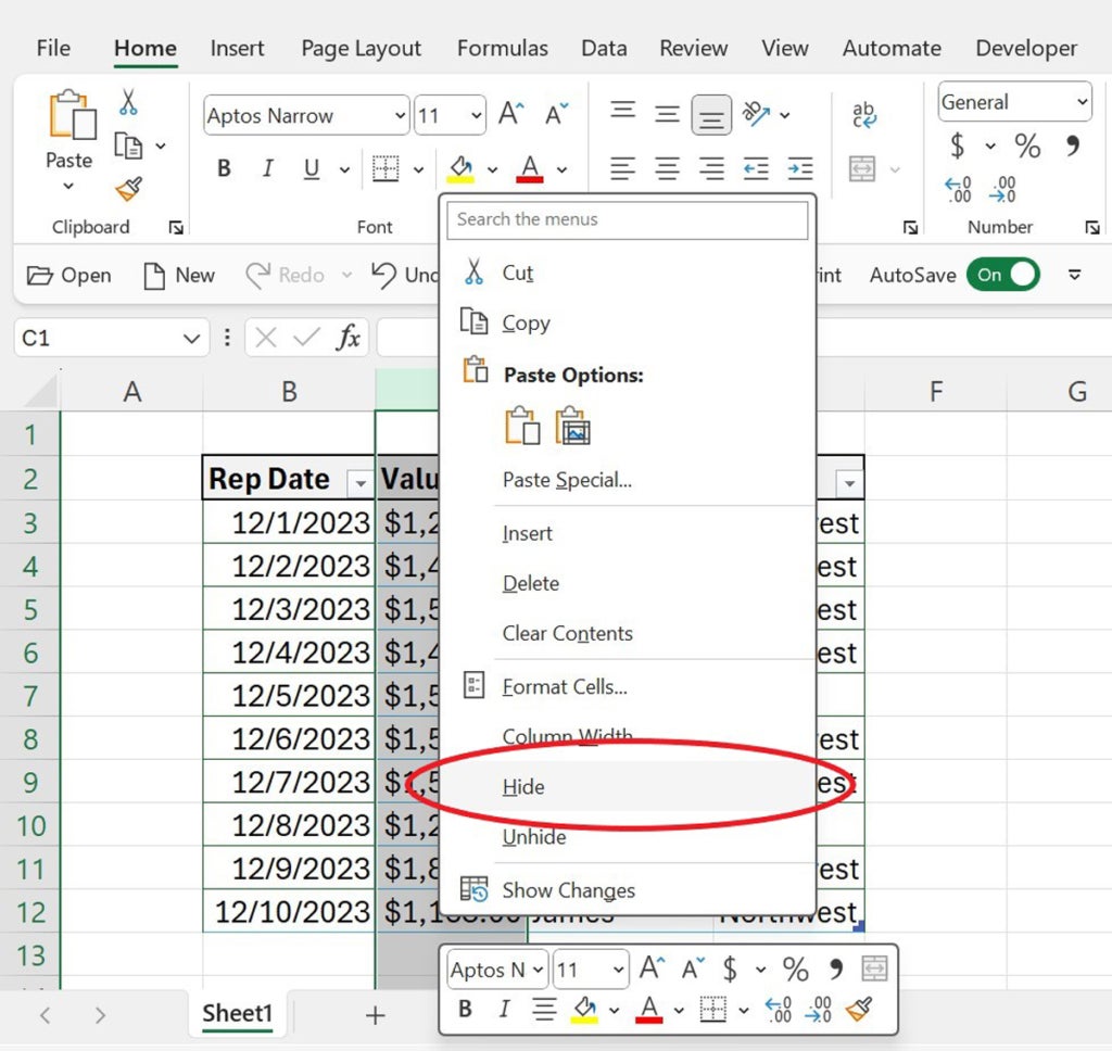 How to Hide and Unhide Columns in Excel