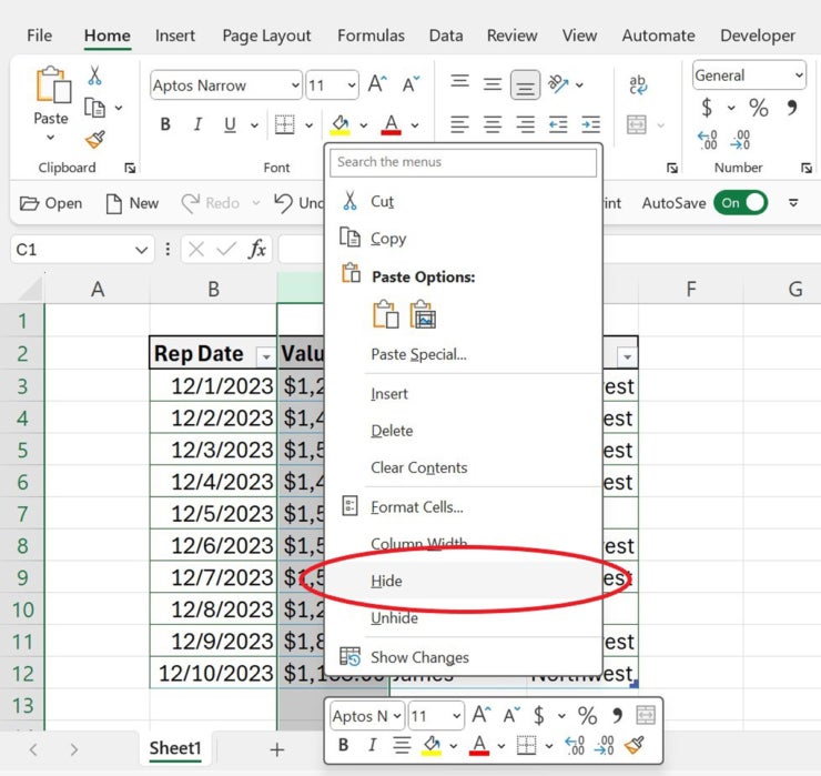 How to Hide and Unhide Columns in Excel