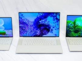 The new Dell XPS 13, 14 and 16 Laptops lined up side by side.