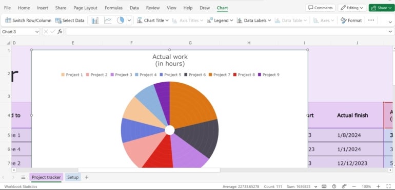 A simple chart of work hours visualization in Excel Web
