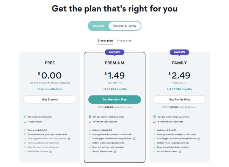 NordPass Personal & Family plans.