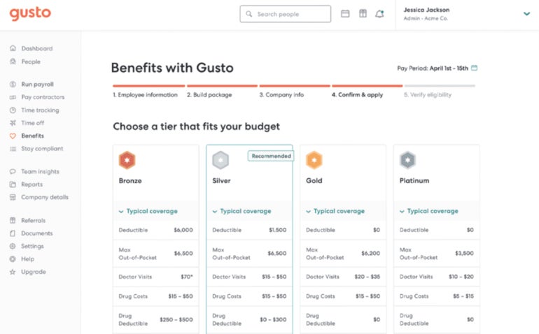 Customize your benefits packages with Gusto.