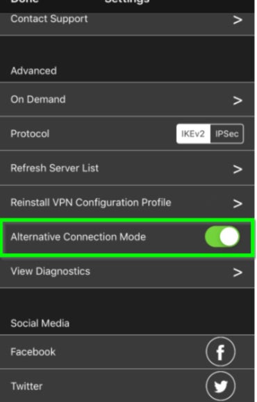 IPVanish Alternative Connection Mode.