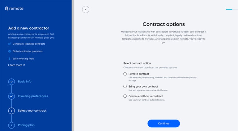 Contract options interface in Remote.