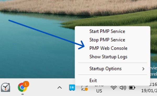 Opening the PMP web console.