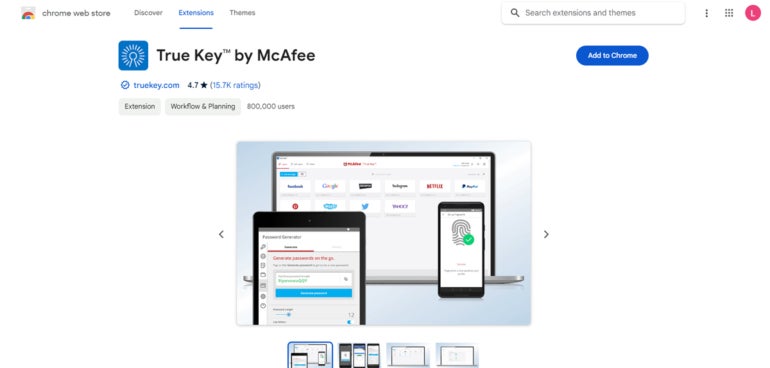 McAfee True Key extension for Chrome.