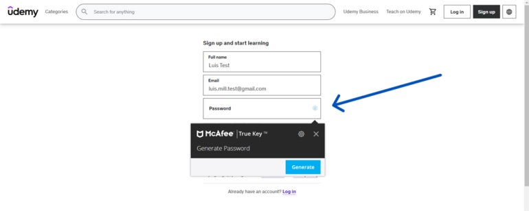 True Key logo in Udemy.