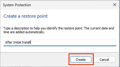 Naming the restore point.