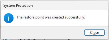 Successful restore point creation.