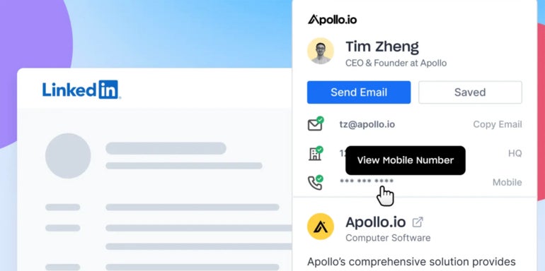 Example Apollo Chrome extension pop-up on LinkedIn.