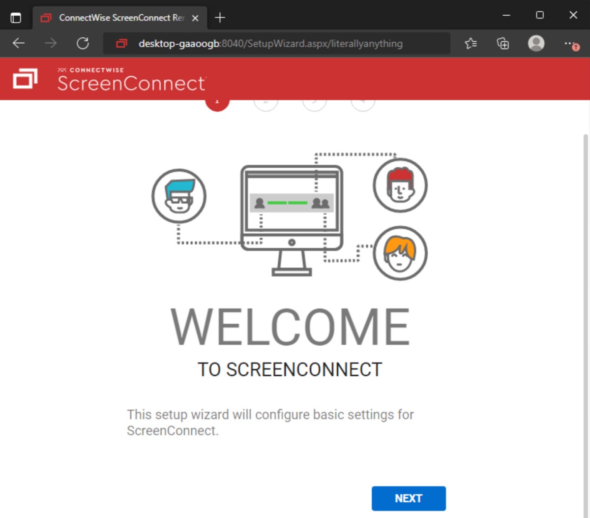 Acceso no autenticado al asistente de configuración de ScreenConnect.
