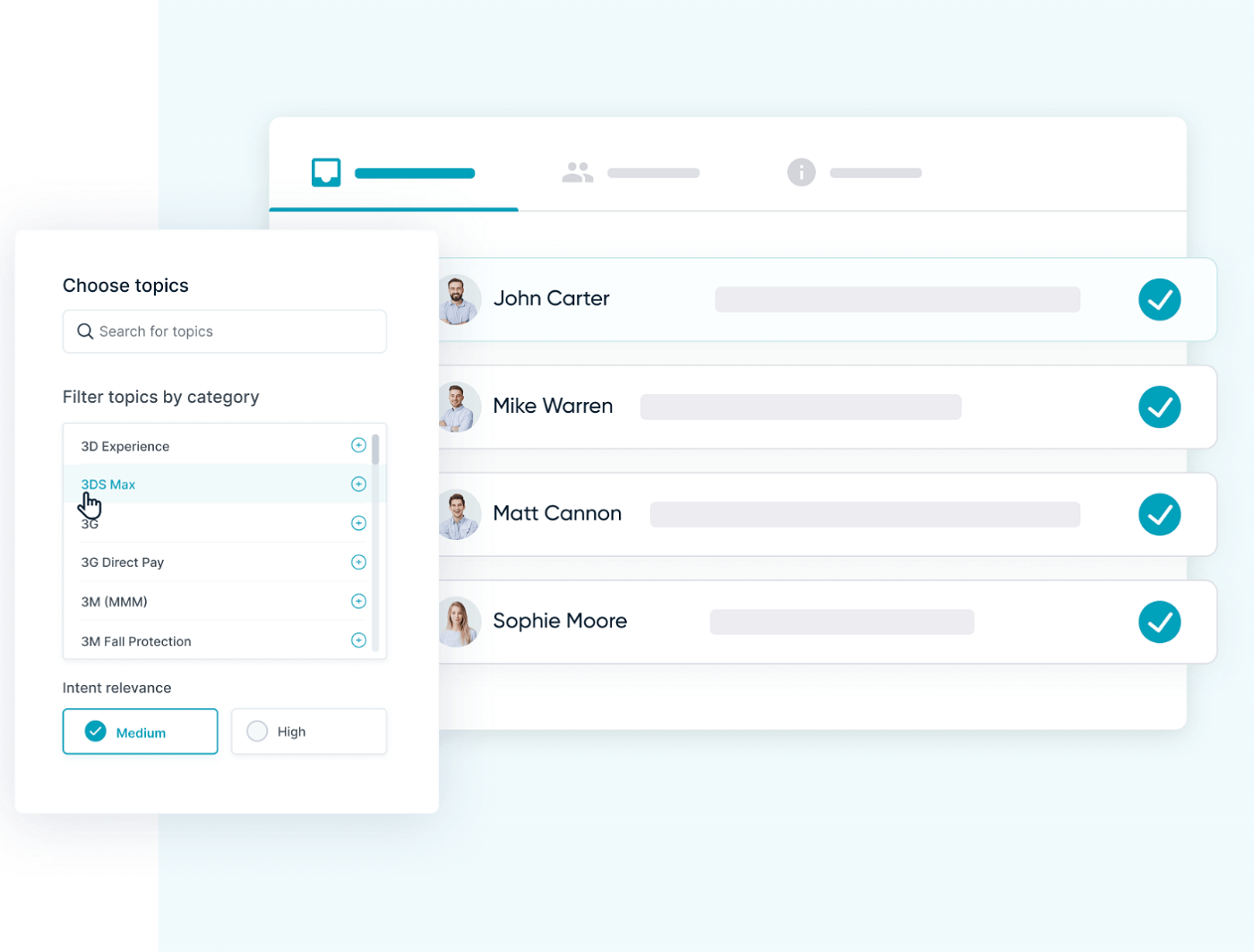 Example intent information  filtering connected  UpLead dashboard.