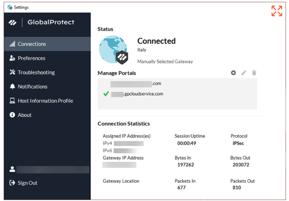 GlobalProtect settings page on Windows.