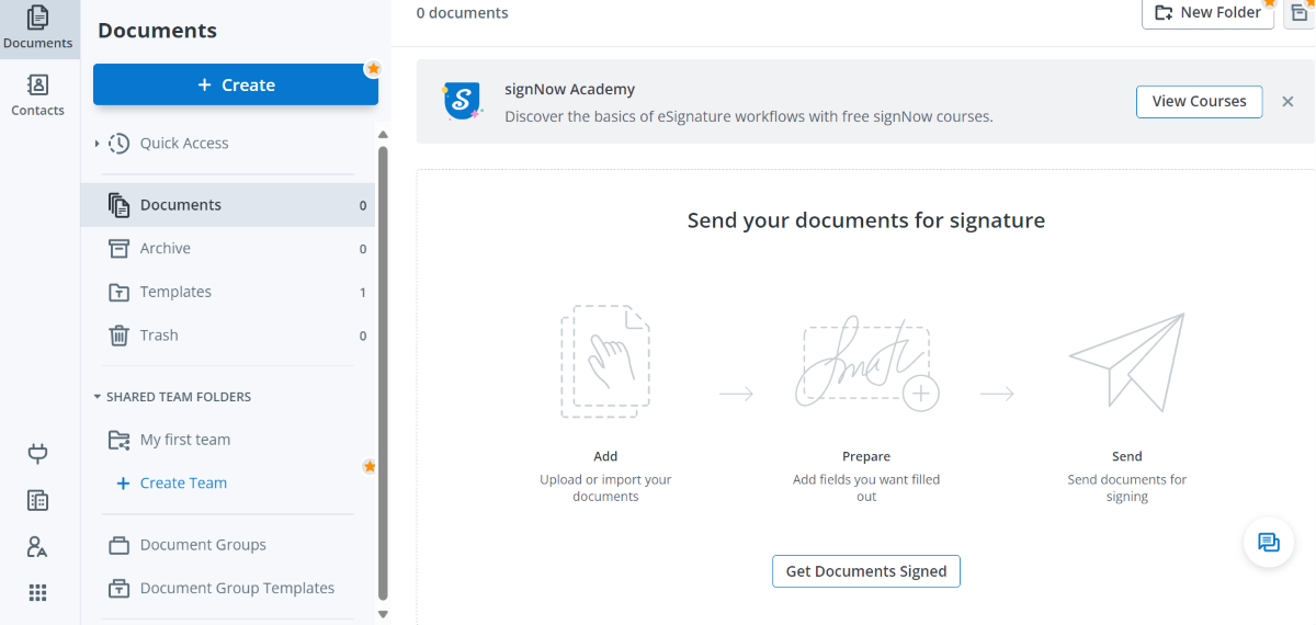 Preparing documents for signing in signNow.