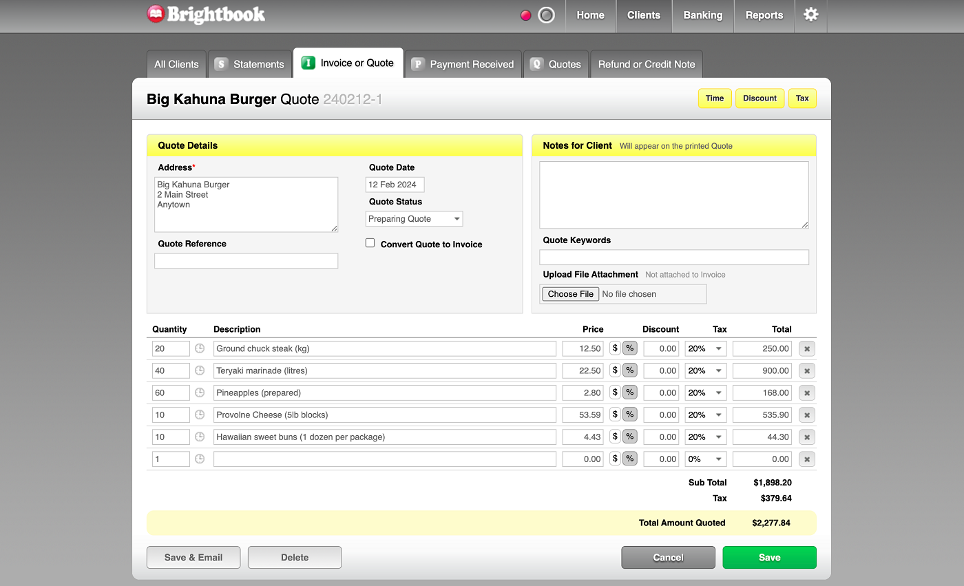 Simply create invoices using Brightbook’s invoicing features.