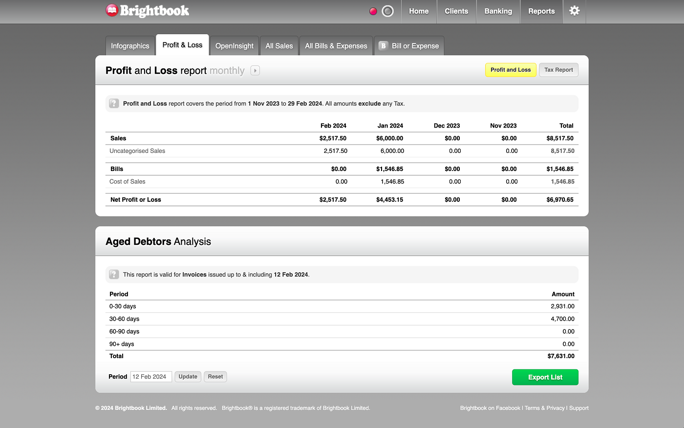 Aproveche los informes de Brightbook para ver dónde puede mejorar o ajustar sus finanzas.