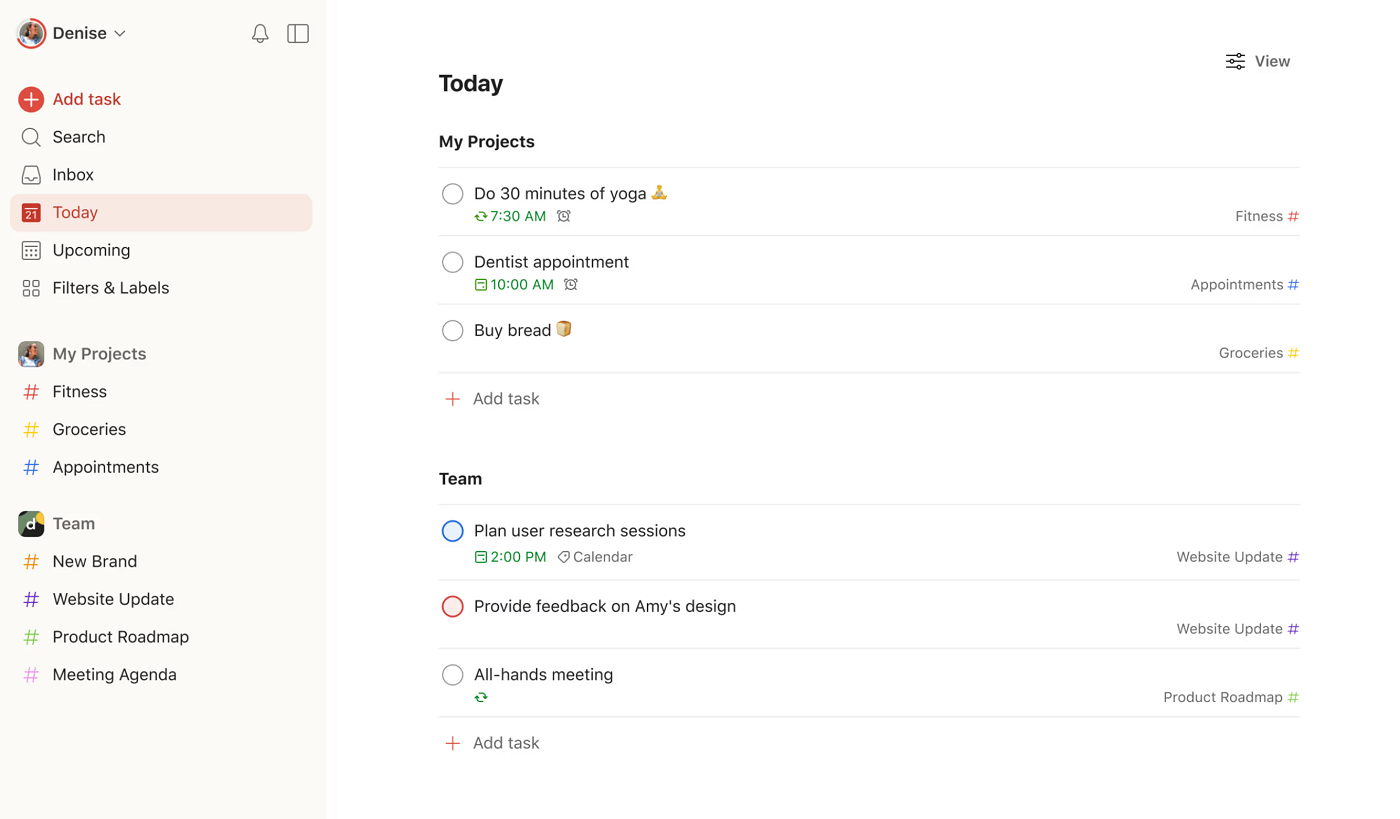 Todoist displays all your upcoming tasks in one place.