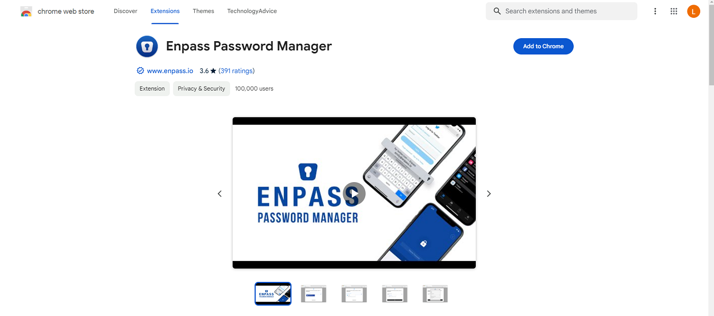 Enpass on Chrome Web Store.
