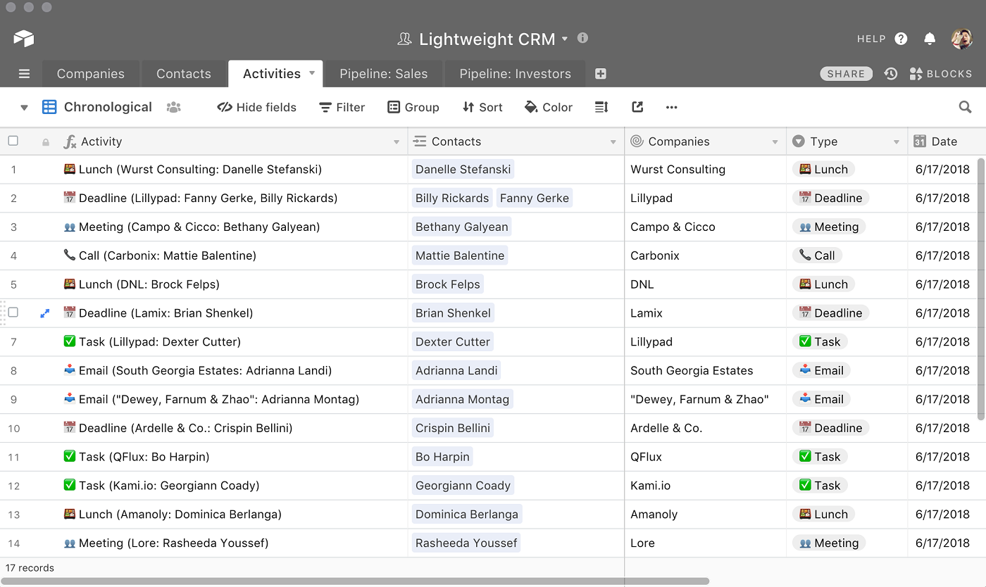 Airtable’s “bases” can be customized to fit a variety of formats.