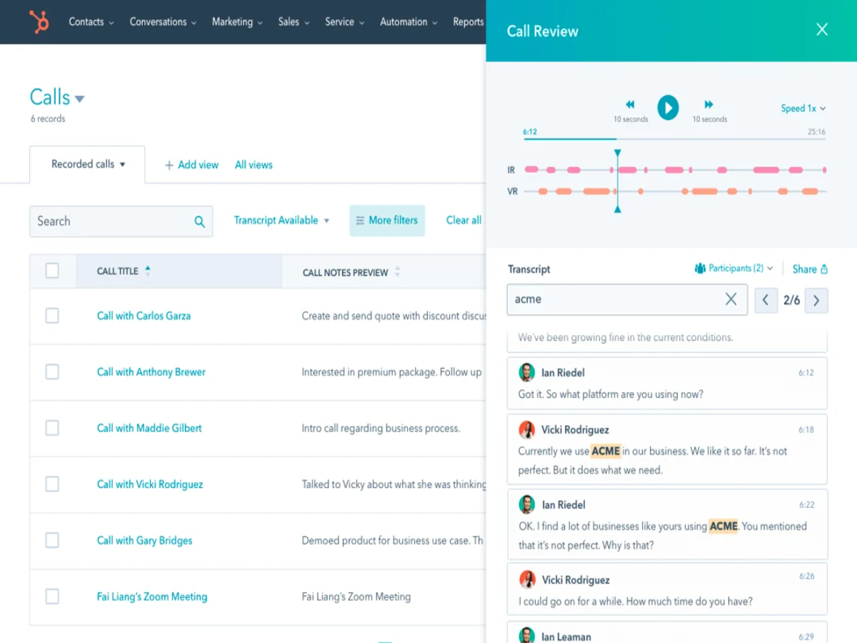 El mismo entrenamiento de la función de inteligencia de conversaciones de HubSpot.