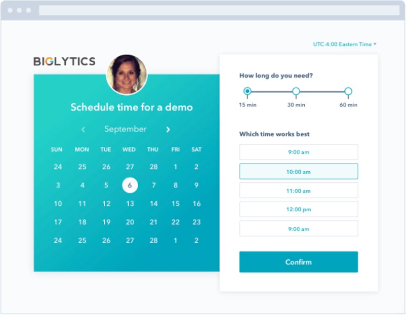 Example of HubSpot client scheduling tool.