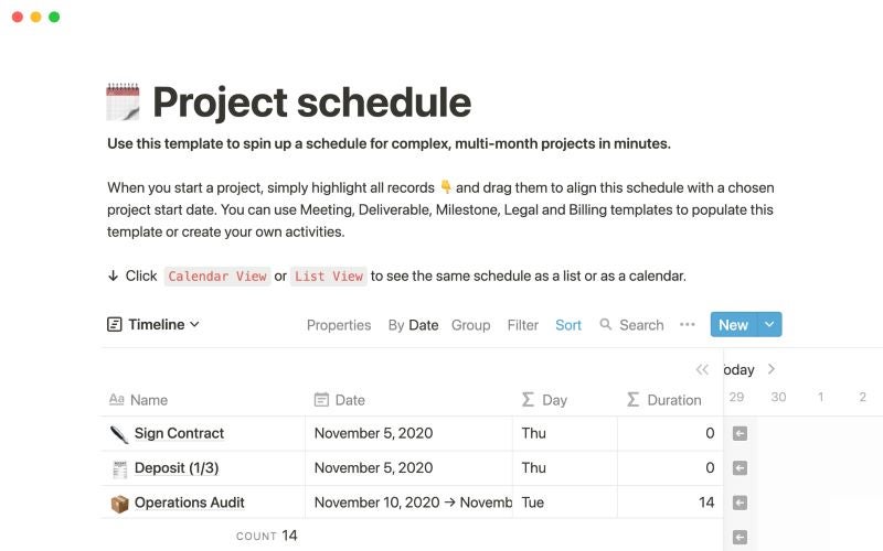 Notion project schedule template