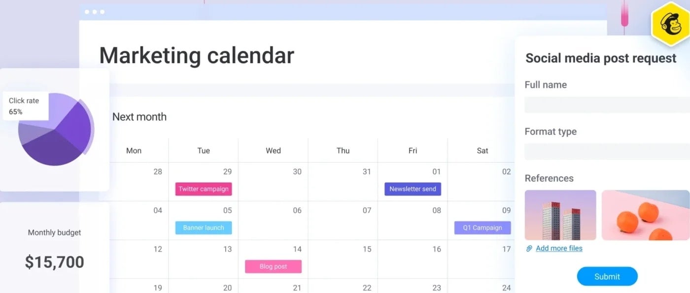 monday work management Marketing calendar dashboard.